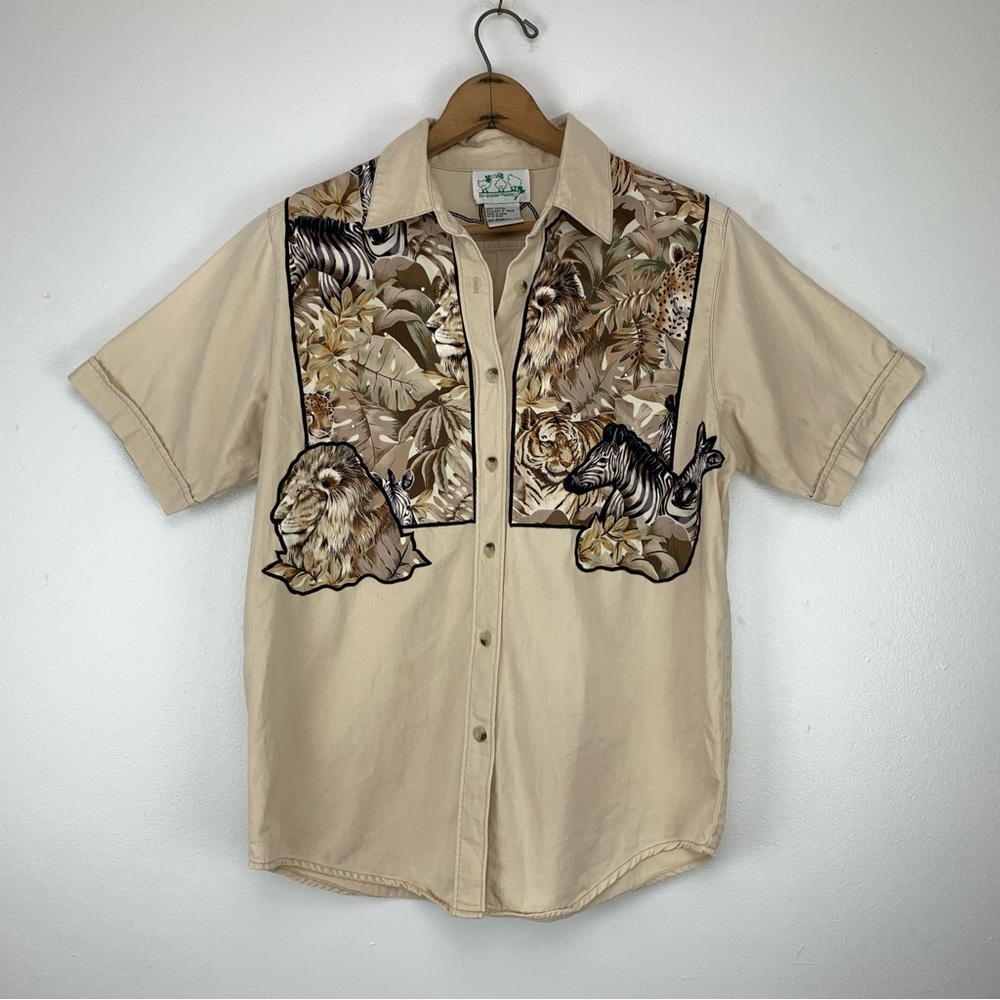 The Quacker Factory Rare Exotic Safari Shirt Size Small Lion‎ Tiger Zebra Jungle